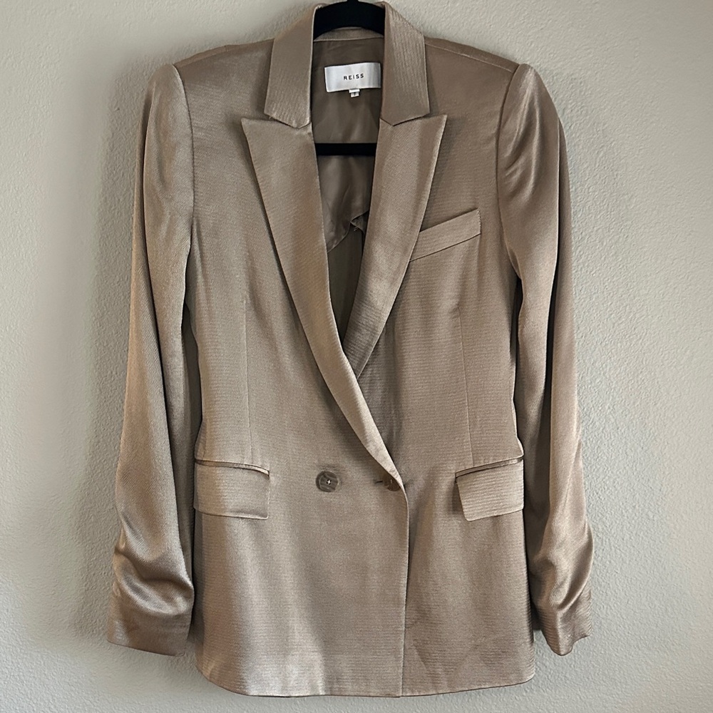 Reiss Beige Champagne Shimmer Aria Jacket Blazer Size 2
